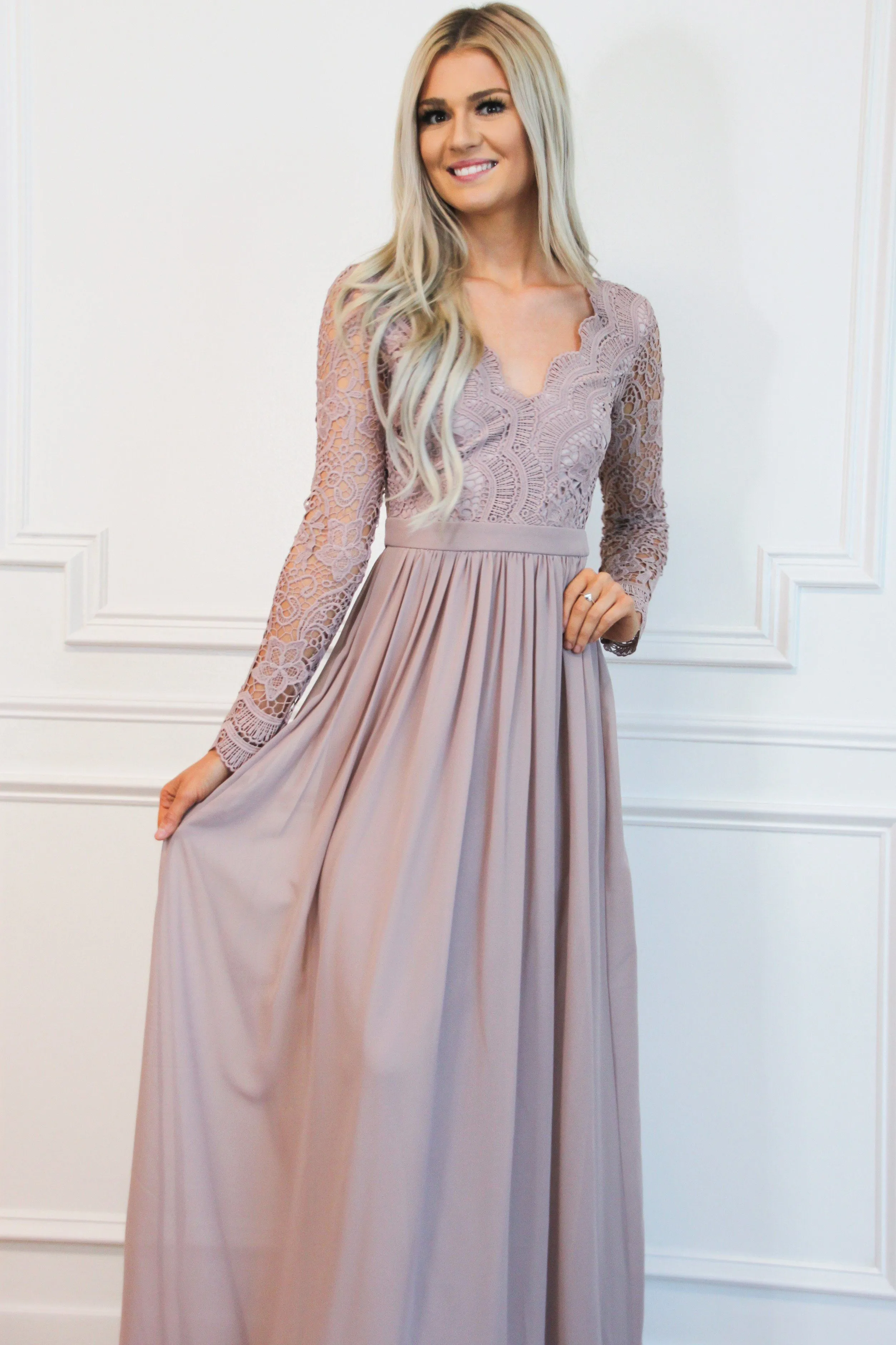 Winter Wonderland Lace Maxi Dress: Mauve