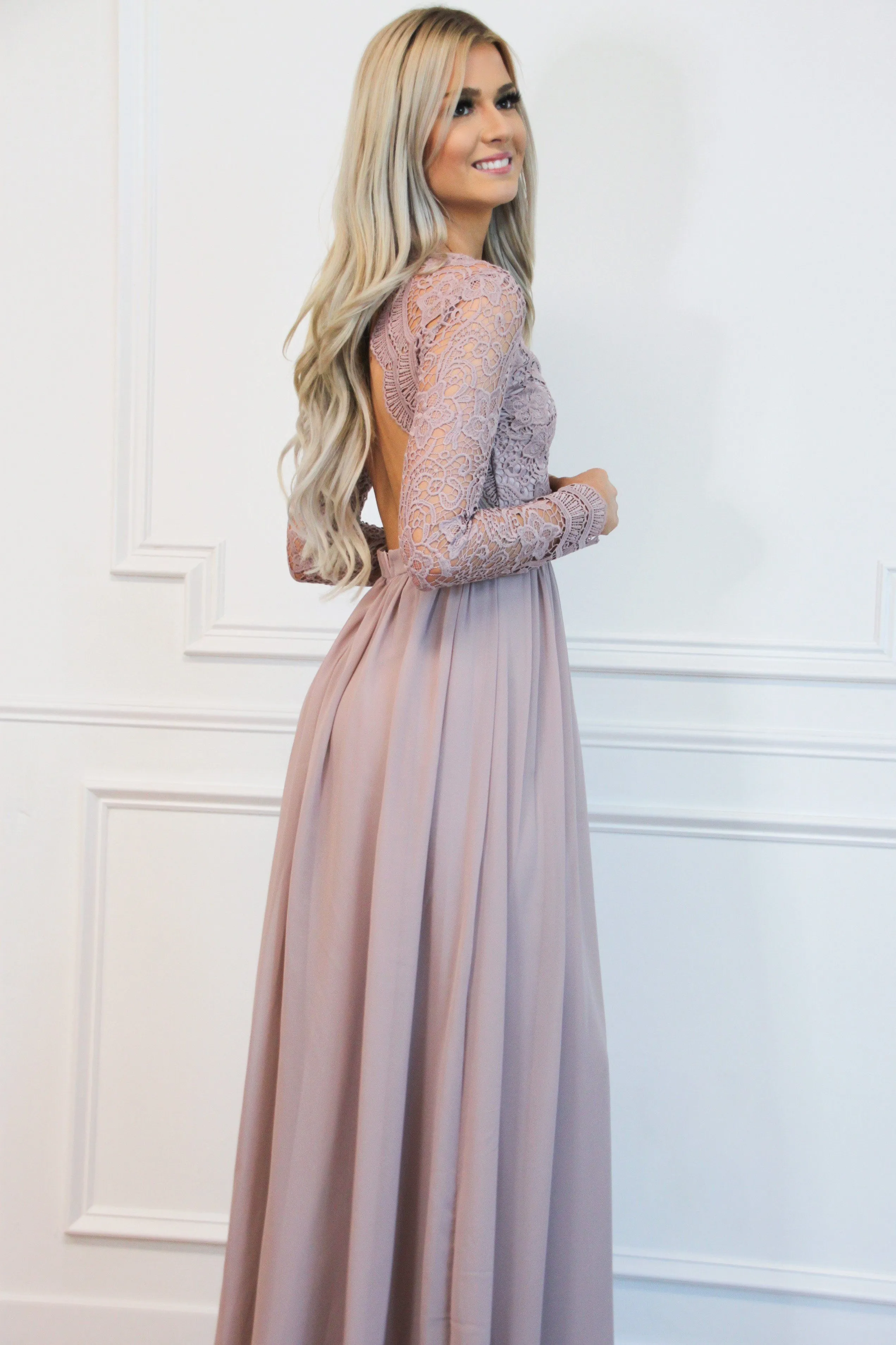 Winter Wonderland Lace Maxi Dress: Mauve